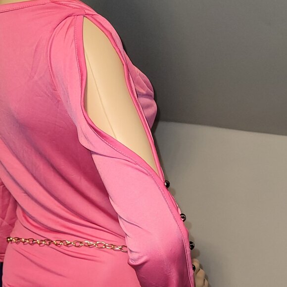 Sexy Women Pink Mini Stretch Dress with Gold Chain Accent Small SL2907 - Picture 7 of 8